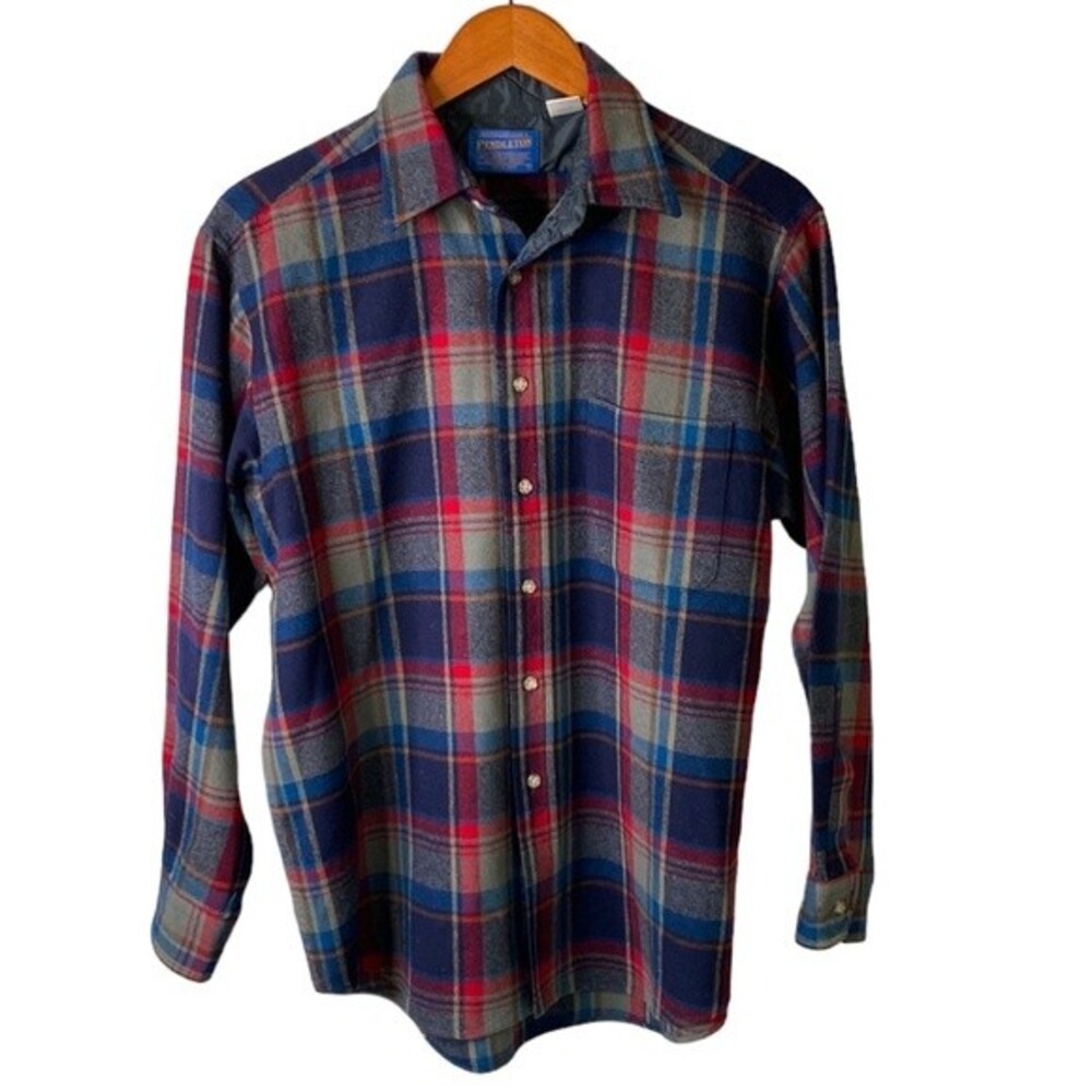 Pendleton Vintage Plaid Long Sleeve Button Down Shirt Pure Virgin Wool Made USA
